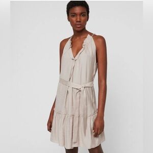 ALLSAINTS Maisie Leopard Dress Size Medium Beige